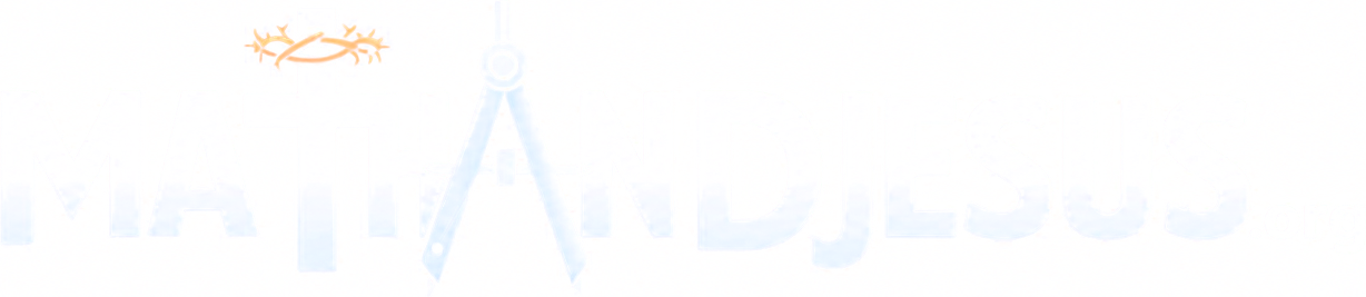 MathandJesus.org, wordmark with a thorn-crowned cross and drafting compass